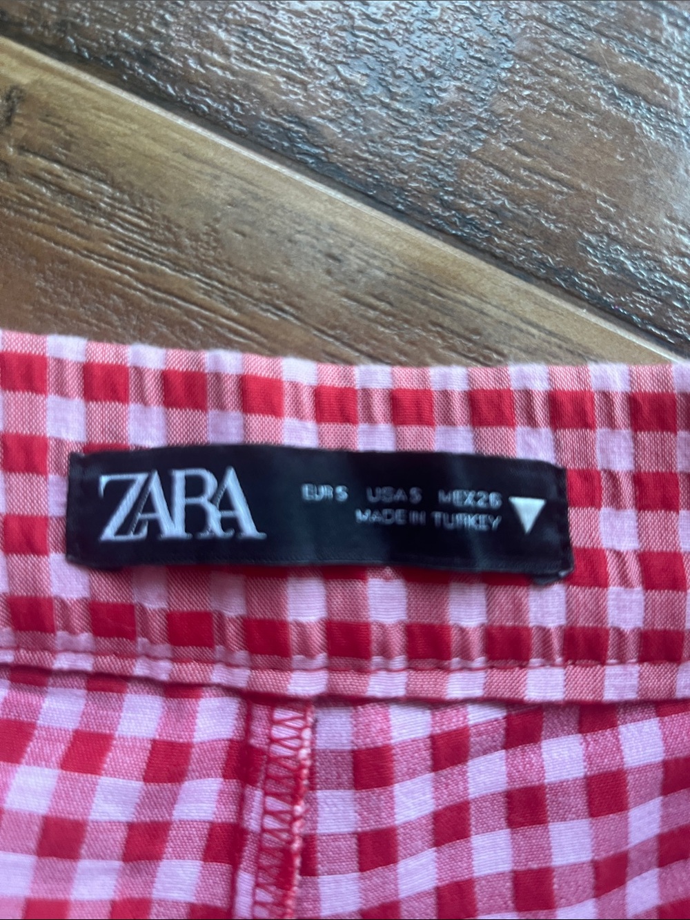 Zara Red and White Seersucker Gingham Flared Pants - Size Small - Picture 3 of 6